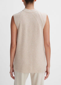 Ribbed Wool-Cashmere Sleeveless Tunic Sweater in Beige