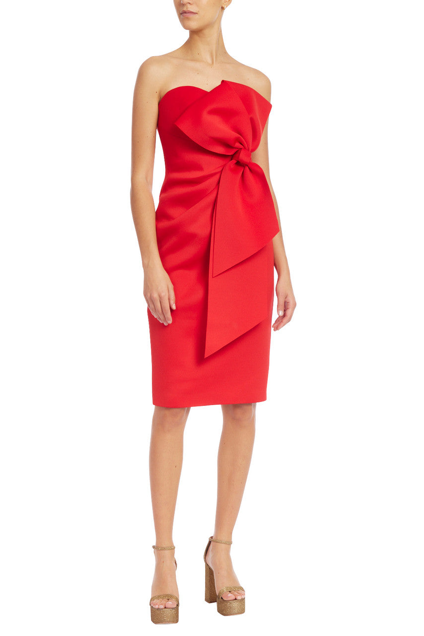 Strapless Front Bow Sheath Cocktail Dress in Red