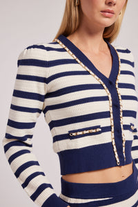 Victoria Stripe Chain Cardigan in Cream/Navy