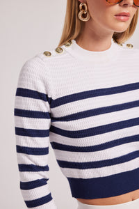 Janice Sweater in White/Navy