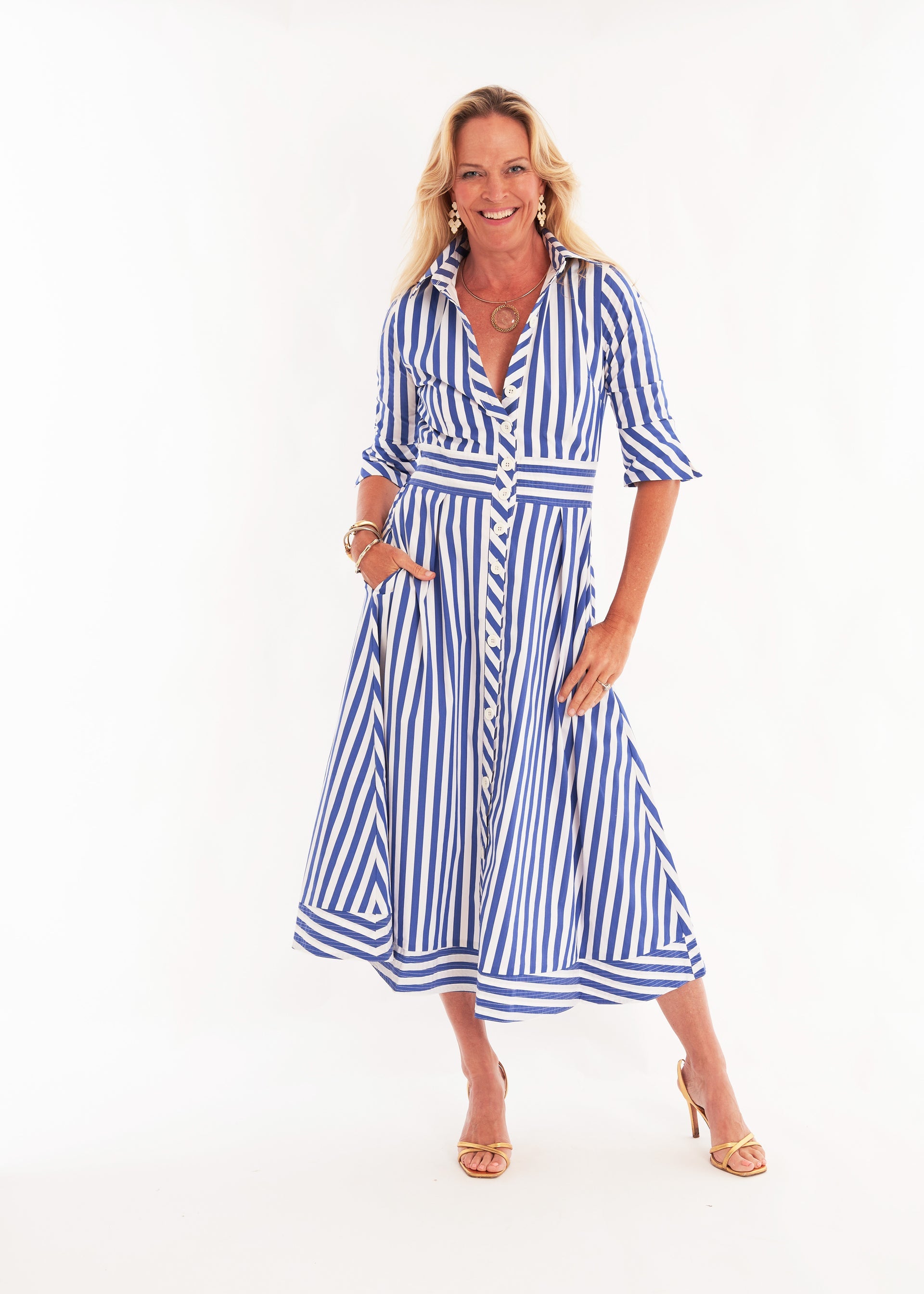 Monaco Dress in Navy Wide Stripe