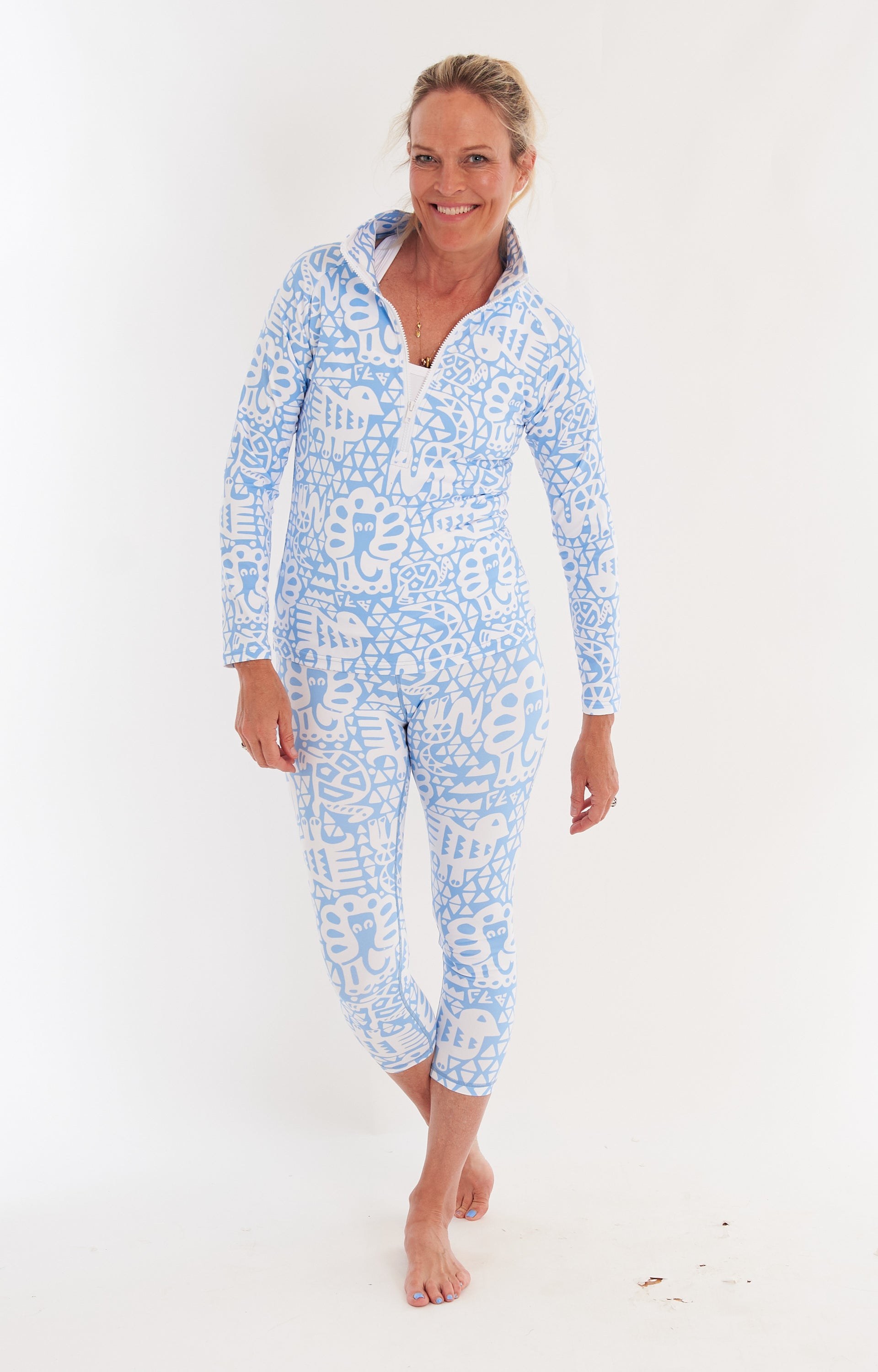 Sutra Half-Zip Pullover Top in Menagerie Sky Top