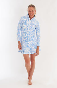 Sutra Half-Zip Pullover Top in Menagerie Sky Top