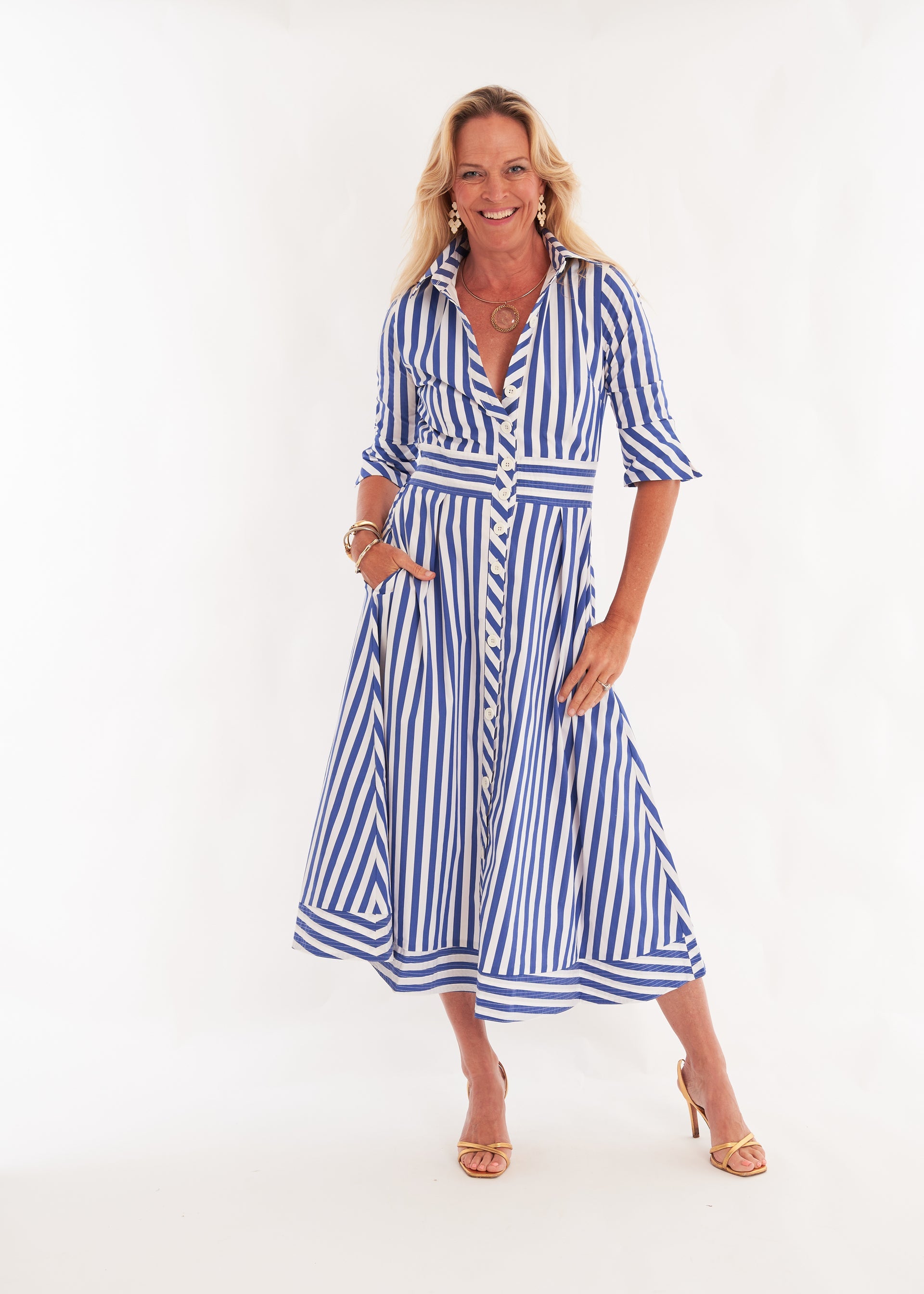 Monaco Dress in Navy Wide Stripe
