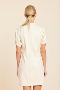Faux Leather V-Neck Dress in Creme