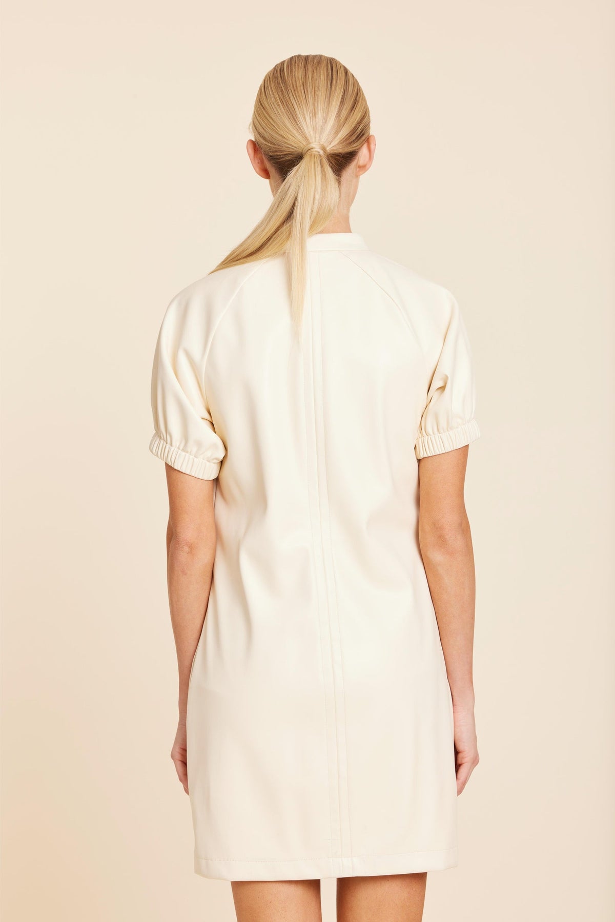 Faux Leather V-Neck Dress in Creme