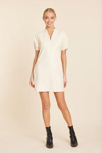 Faux Leather V-Neck Dress in Creme