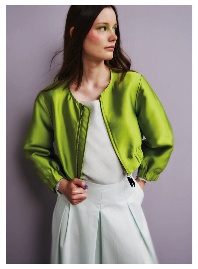 Cropped Bomber Jacket in Green