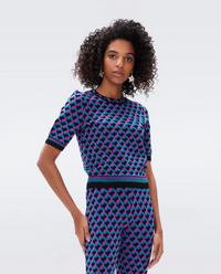 Frennessey Knit Jacquard Top in 3D Brick Teal