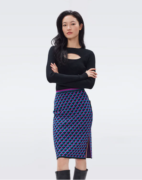Hazel Knit Jacquard Skirt in 3D Brick Teal