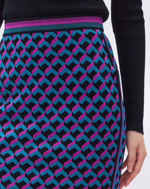 Hazel Knit Jacquard Skirt in 3D Brick Teal