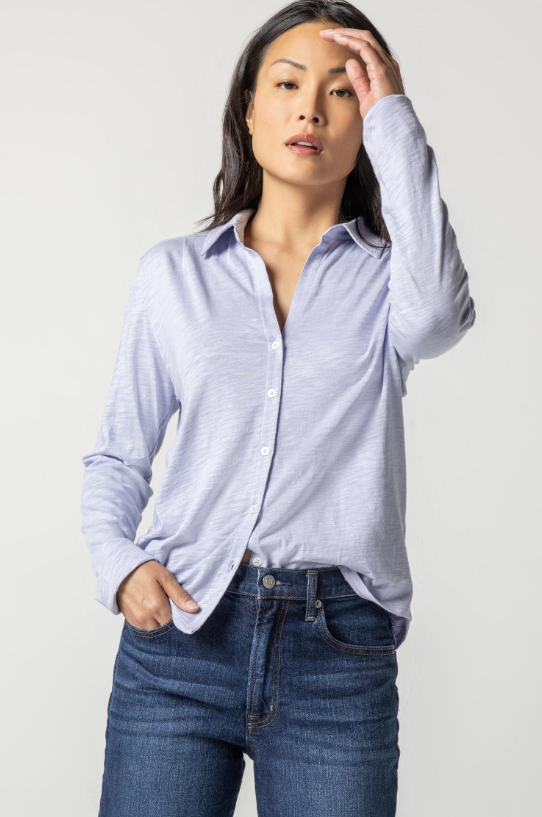 Long Sleeve Button Down Tee in Glacier