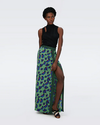 Latrice Skirt in Falling Gingko and Diamond Cubes Green