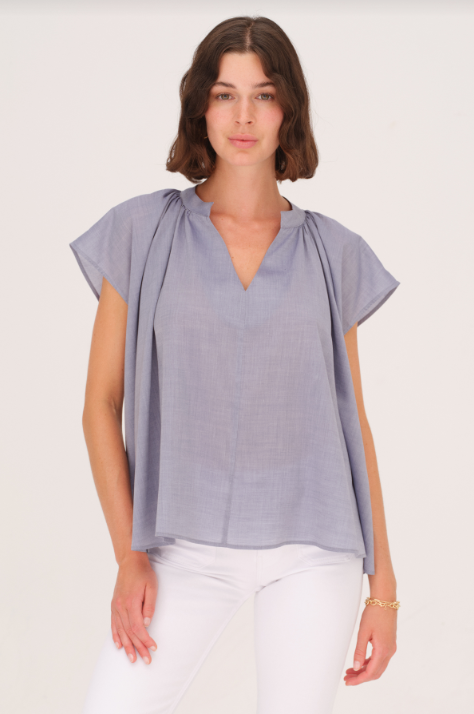 Finch Popover Top in Ice Blue