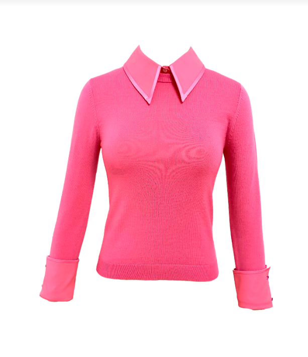Porla Embellished Collared Sweater in Cherry Blossom