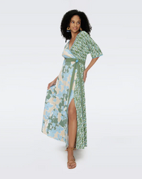 Eloise Dress in Earth Floral Multi Cerulean and Seedling
