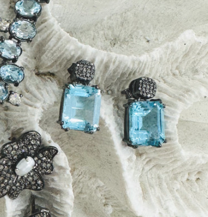 Pave Diamond Gemstone Drop Earring in Blue Topaz *FINAL SALE*