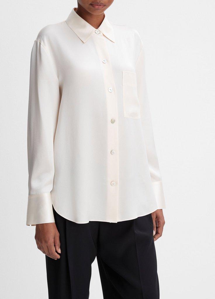 Silk Relaxed Chest-Pocket Blouse in Chiffon