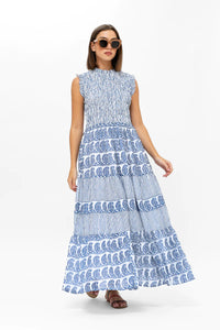Sleeveless Smocked Maxi Dress in Sorrento Blue