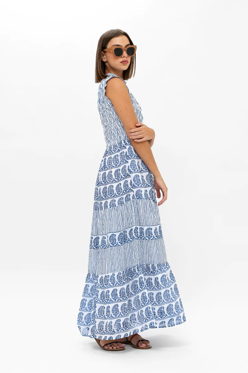 Sleeveless Smocked Maxi Dress in Sorrento Blue