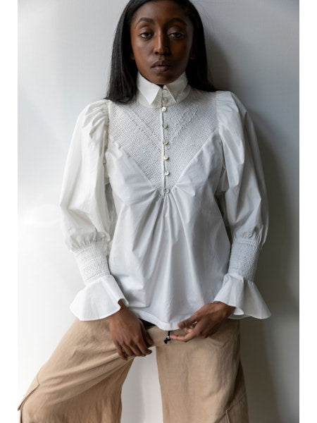Smocked Detailed Shirt in White *FINAL SALE*