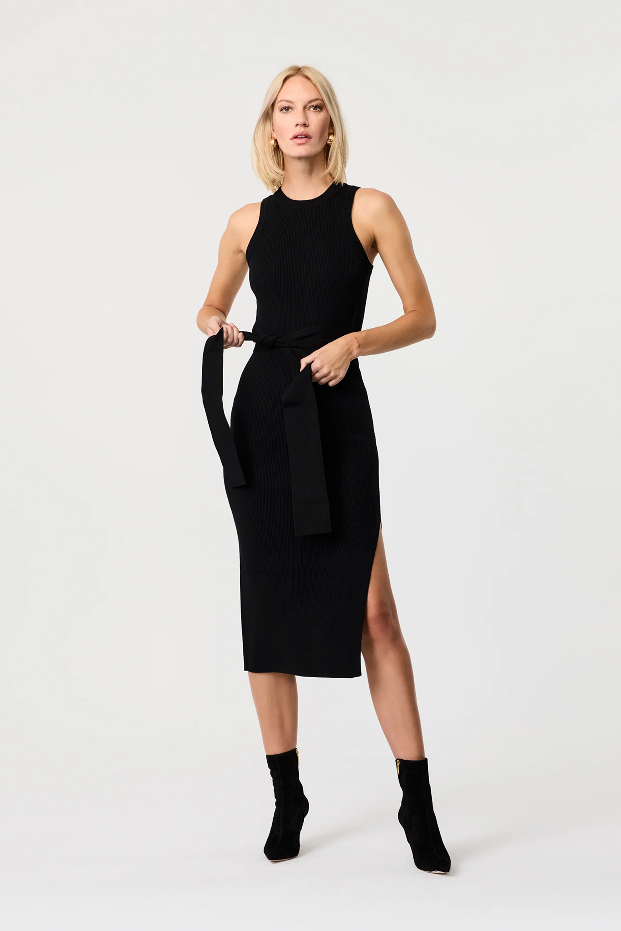 Toccin Piper Racerback Tie Front Midi Dress in Jet Black Jet / XS Toccin Piper Racerback Tie Front Midi Dress in Jet Black Jet / XS