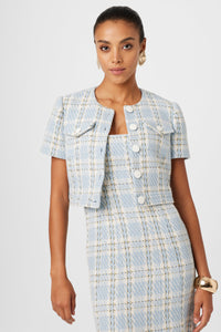 London Crop Jacket in Sky Blue Multi