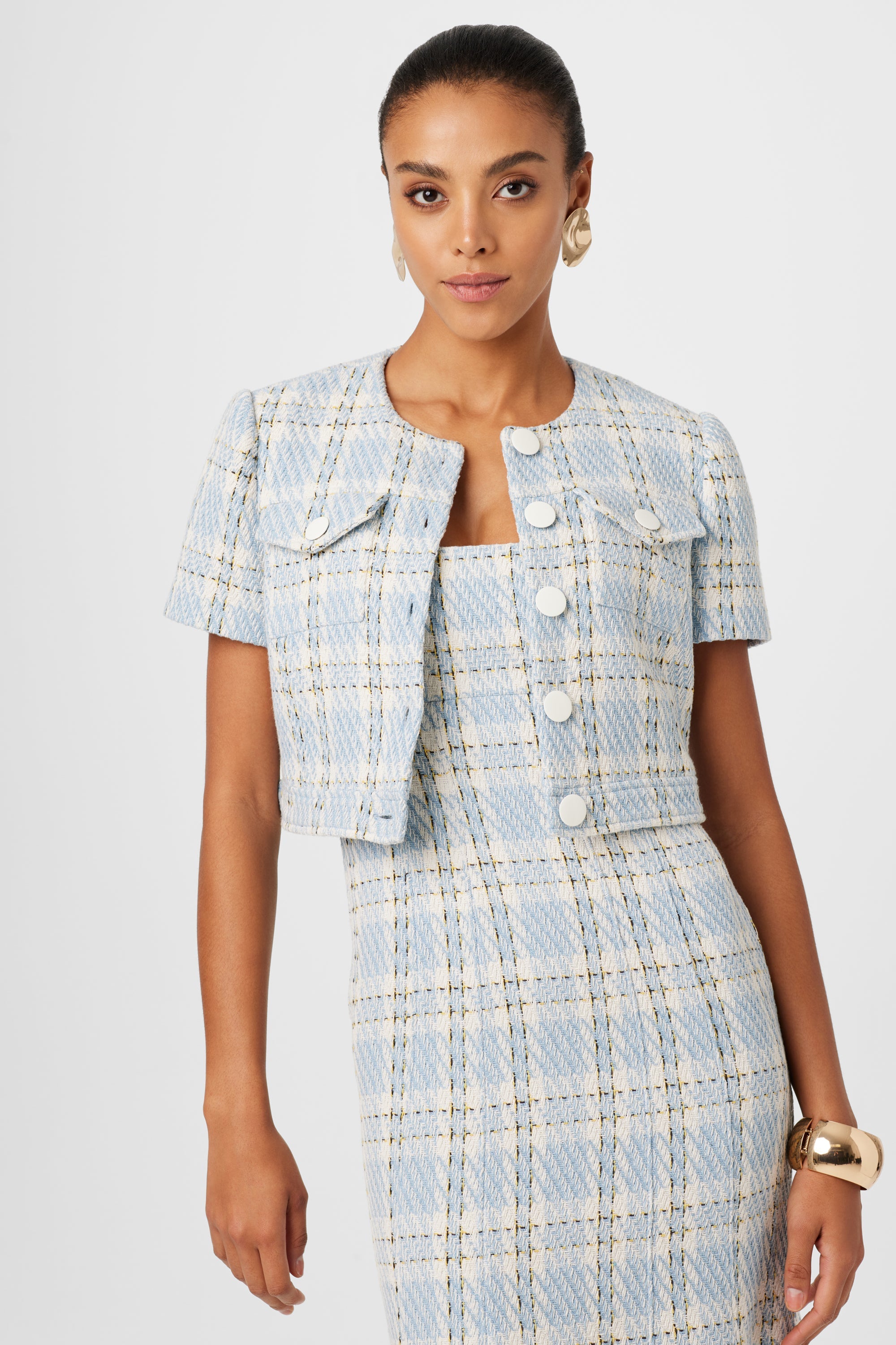 London Crop Jacket in Sky Blue Multi