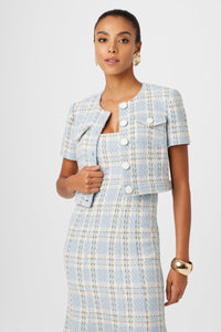 London Crop Jacket in Sky Blue Multi