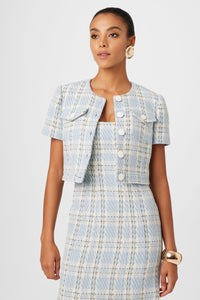 London Crop Jacket in Sky Blue Multi