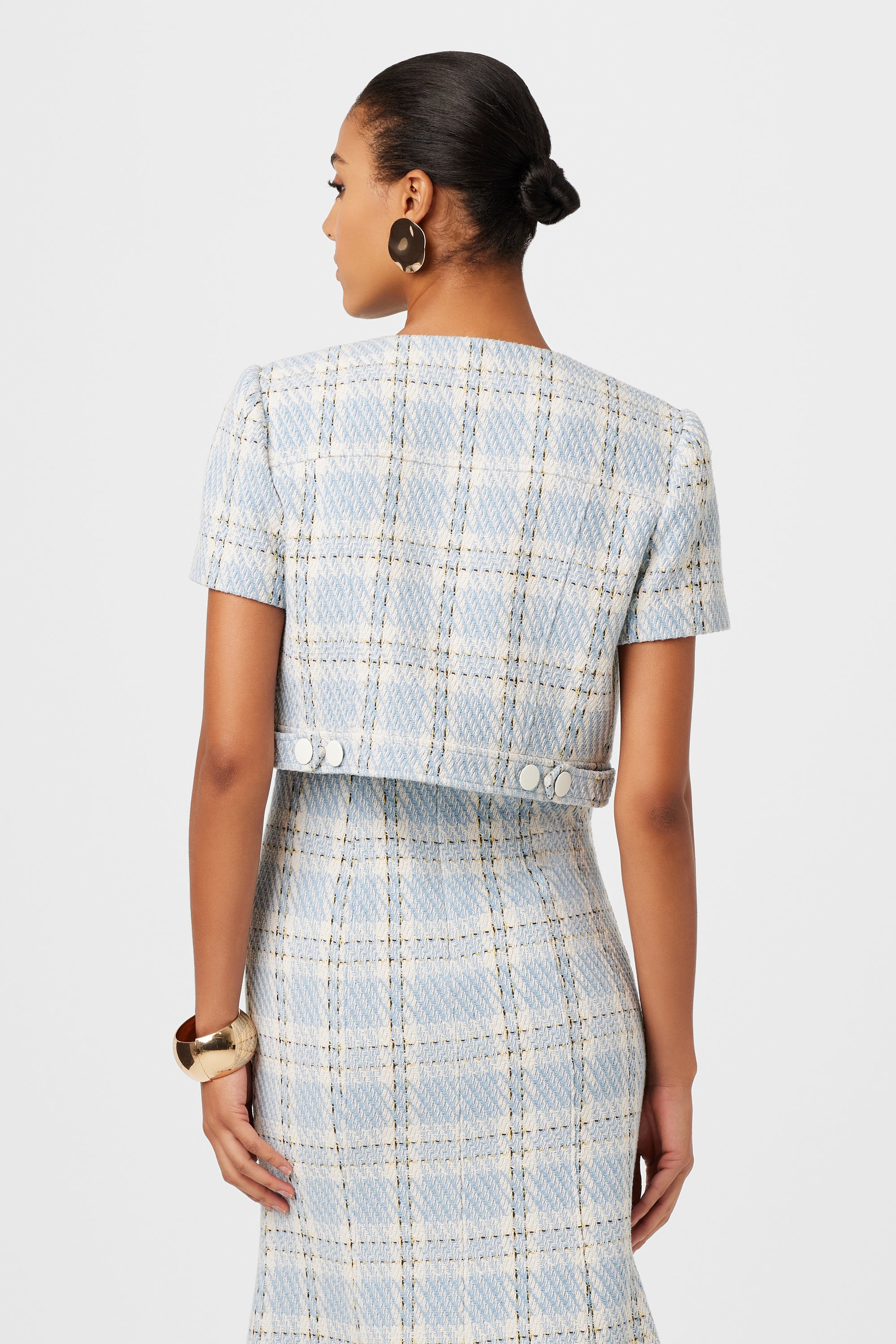 London Crop Jacket in Sky Blue Multi