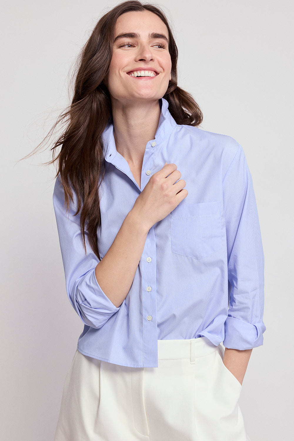 Boxy Long Sleeve Blouse in Blue/White Stripe