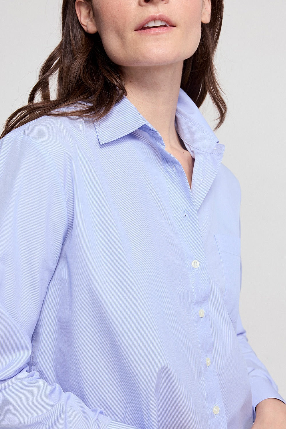Boxy Long Sleeve Blouse in Blue/White Stripe