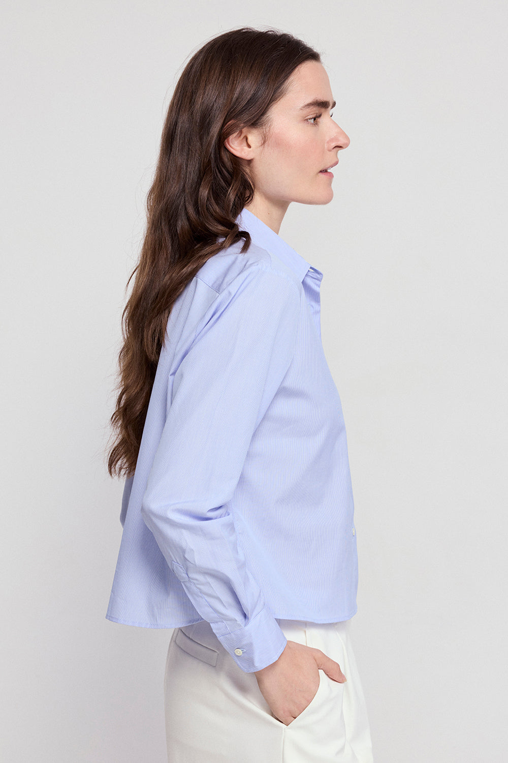 Boxy Long Sleeve Blouse in Blue/White Stripe