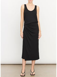 Side Drape Midi Skirt in Black