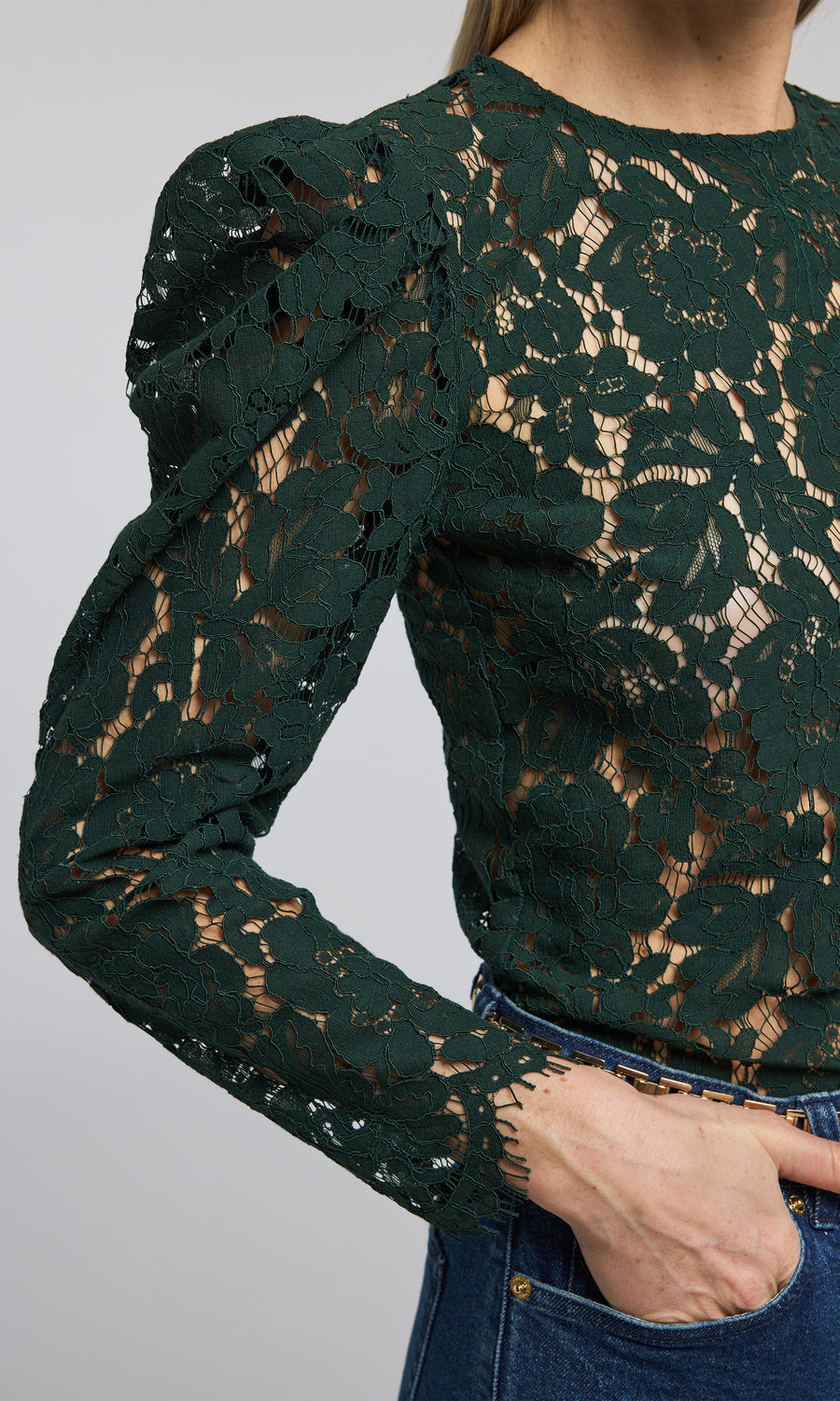 rurumu: puff sleeve lace over blouse カーデ｜レディース