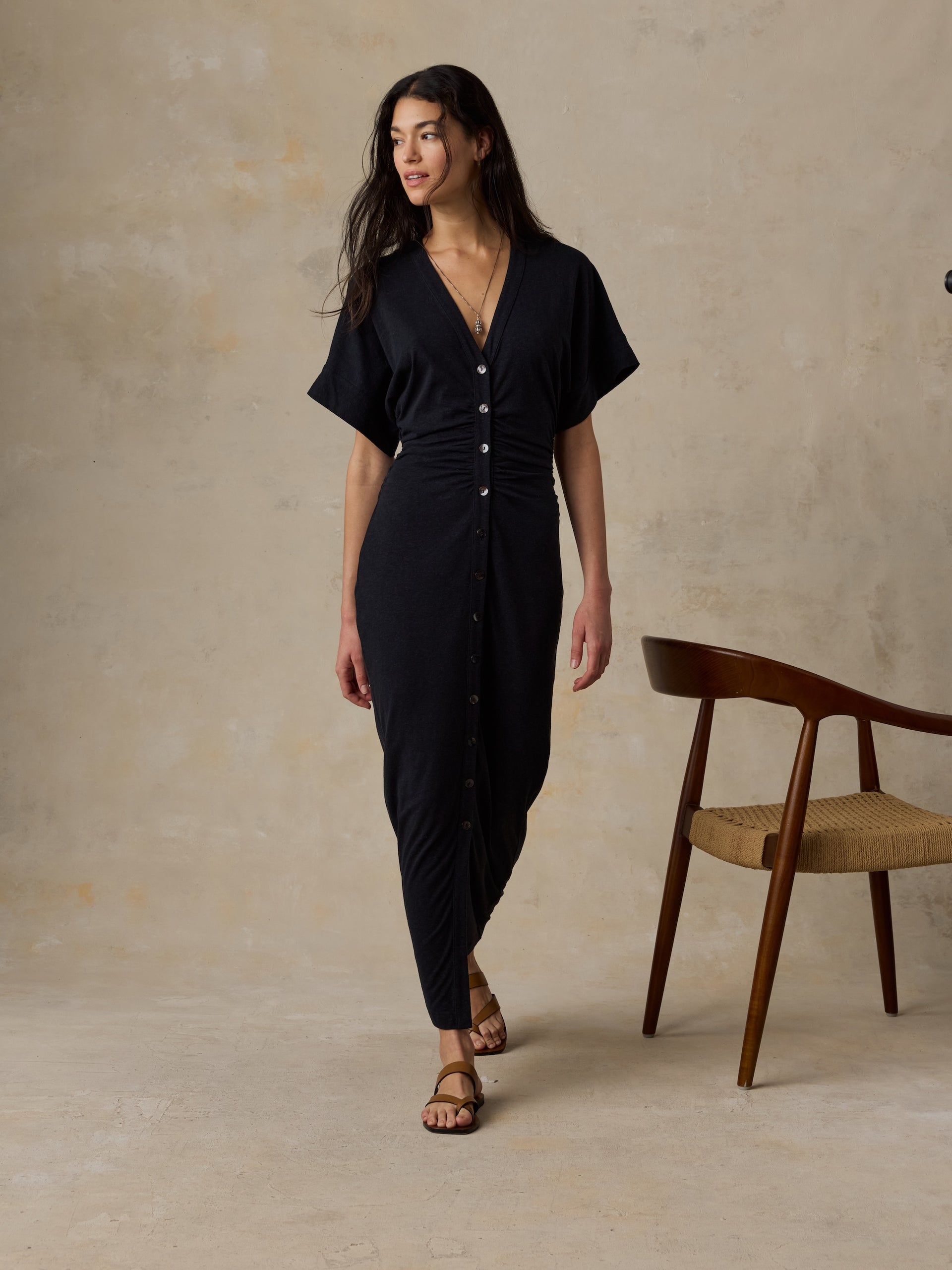 Cotton Hemp Maxi Dress in Black