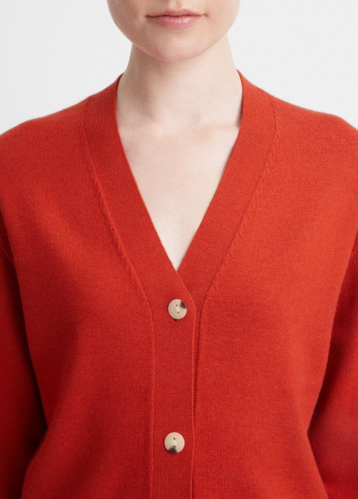 Wool-Cashmere High Button Cardigan in Vermillion