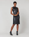 Leather-Like Combo Fitted Dress in Luxe Black