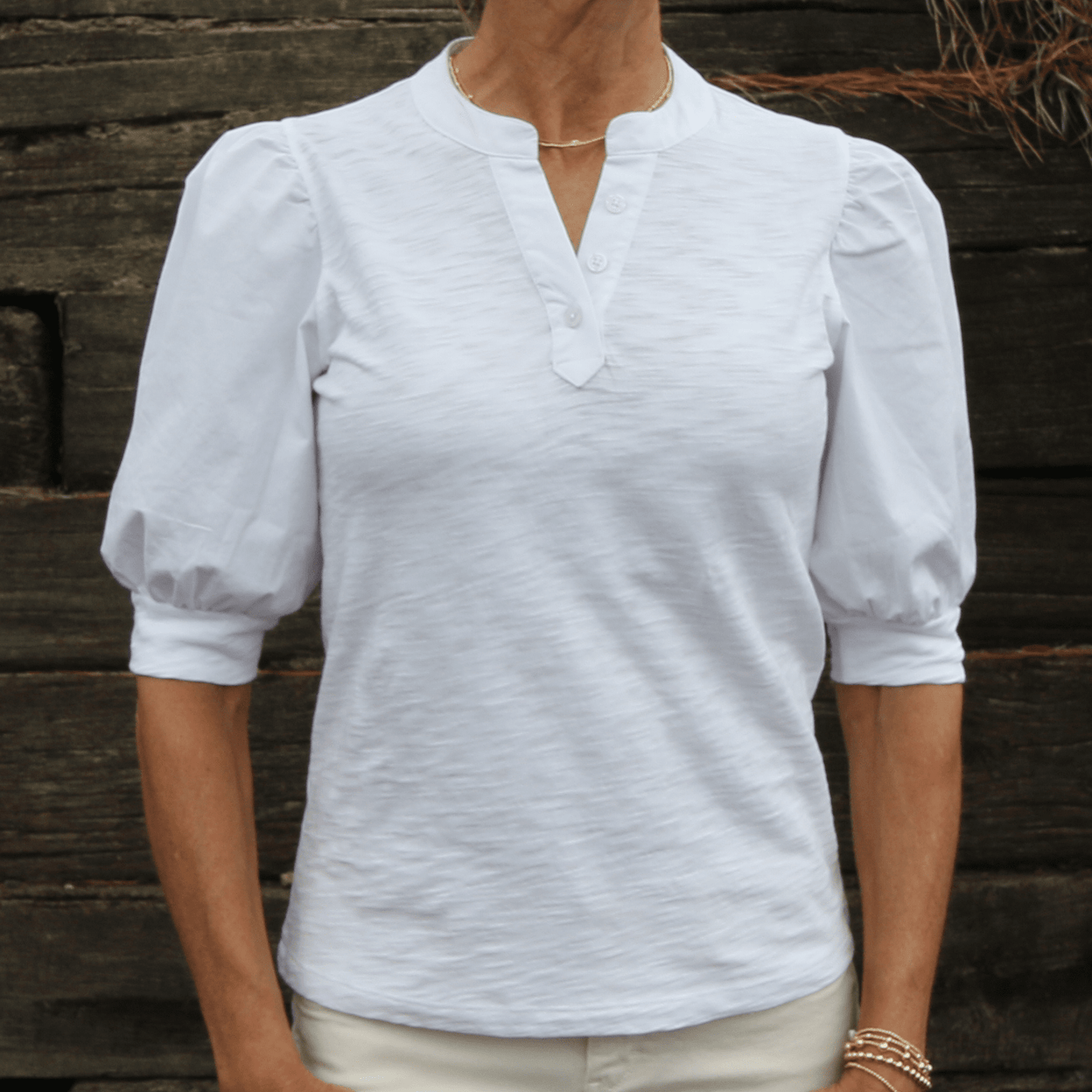 Kate Puff Sleeve Tee in White