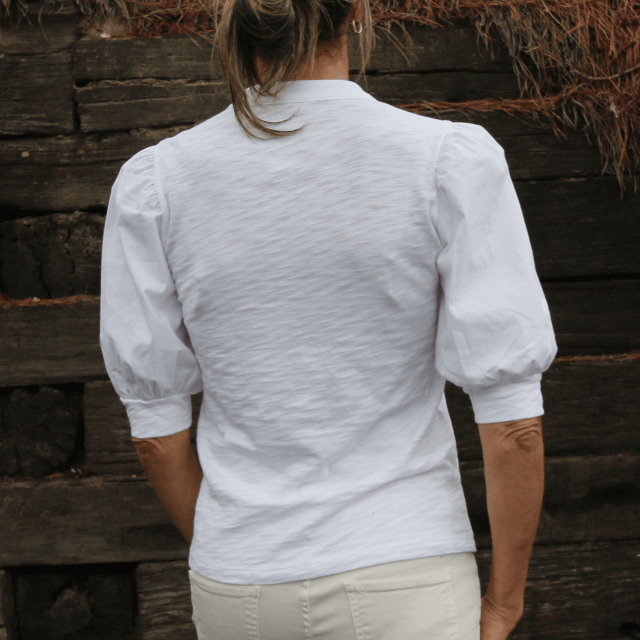 Kate Puff Sleeve Tee in White