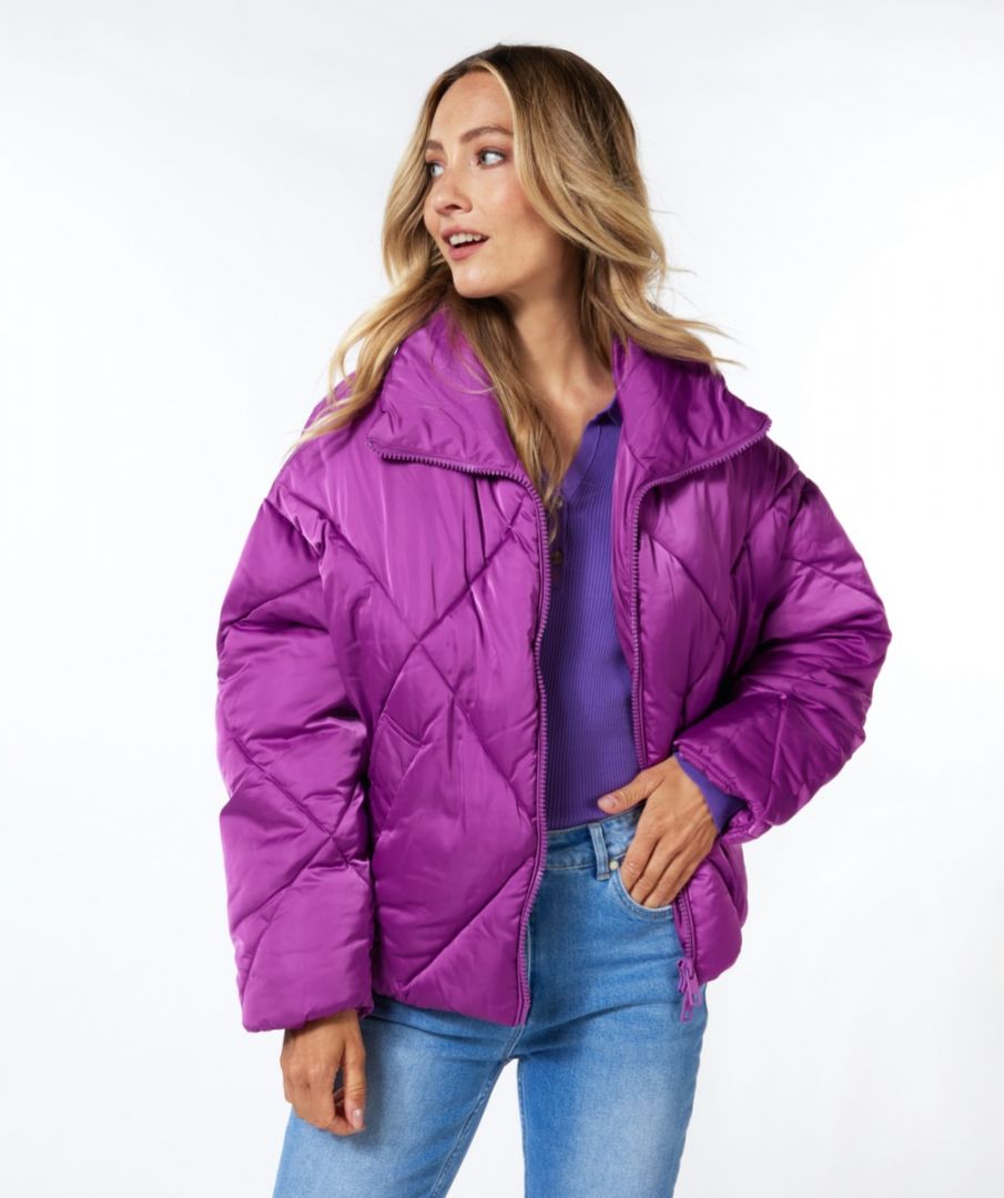 Quilted Puffer Coat in Violet