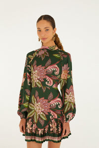 Ruffled Hem Mini Dress in Arabesque Paradise Floral