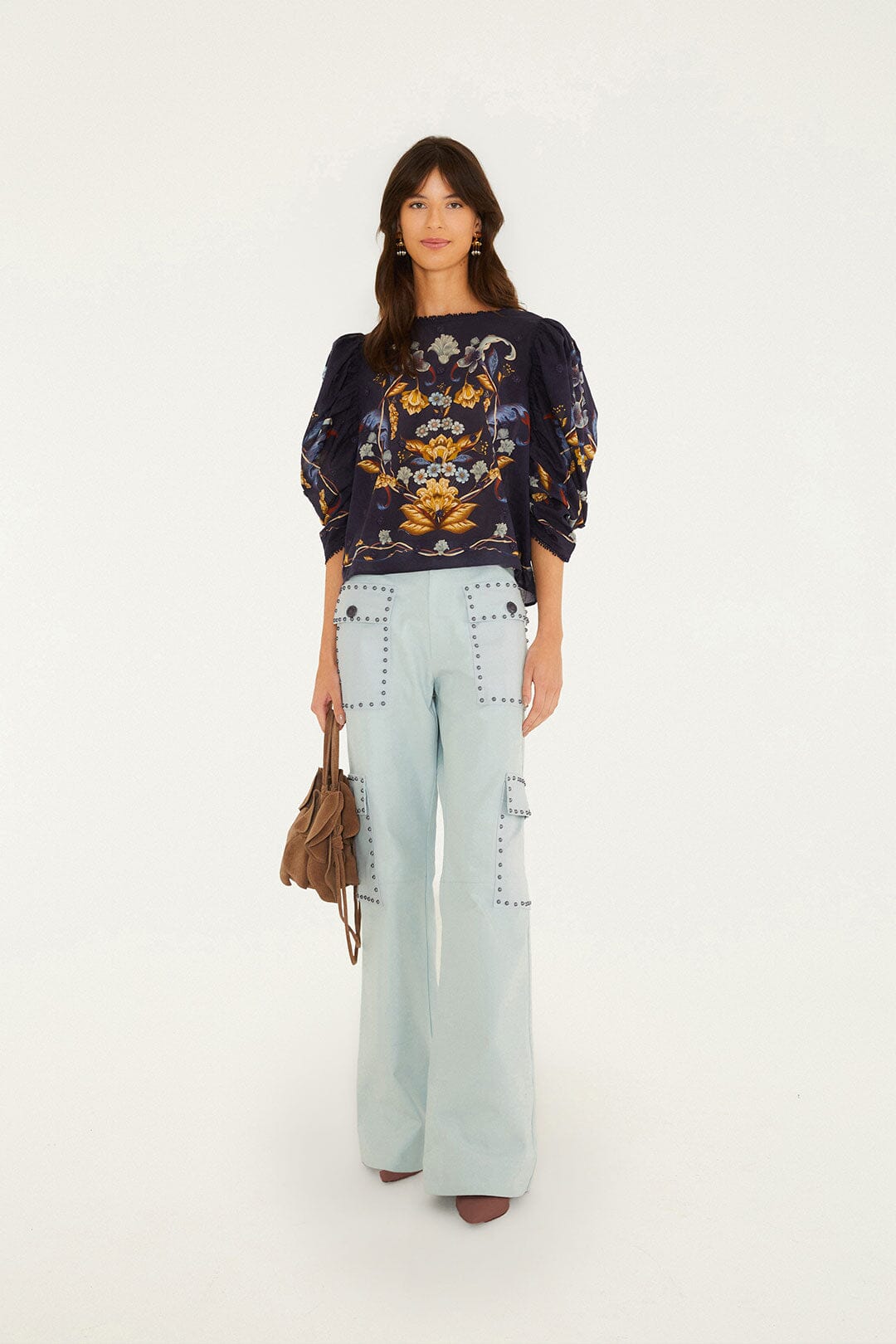 Floral 3D Puff Sleeve Blouse in Golden Nature