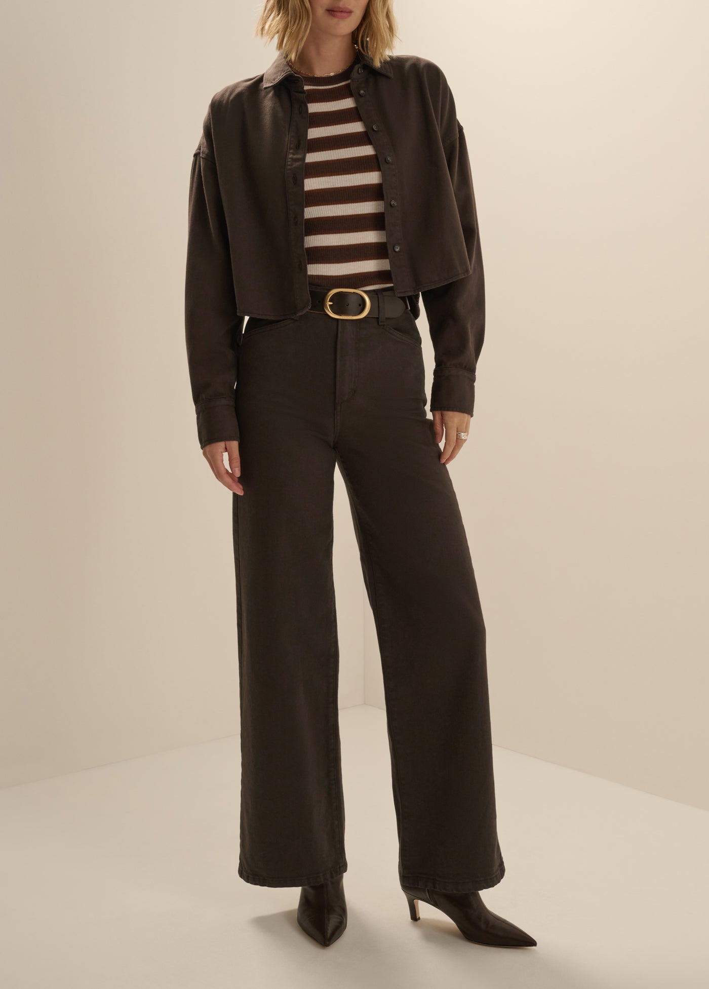 Mischa Super High Rise Wide Leg Ankle Jean in Espresso