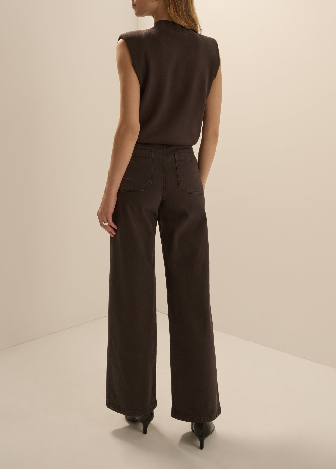 Mischa Super High Rise Wide Leg Ankle Jean in Espresso