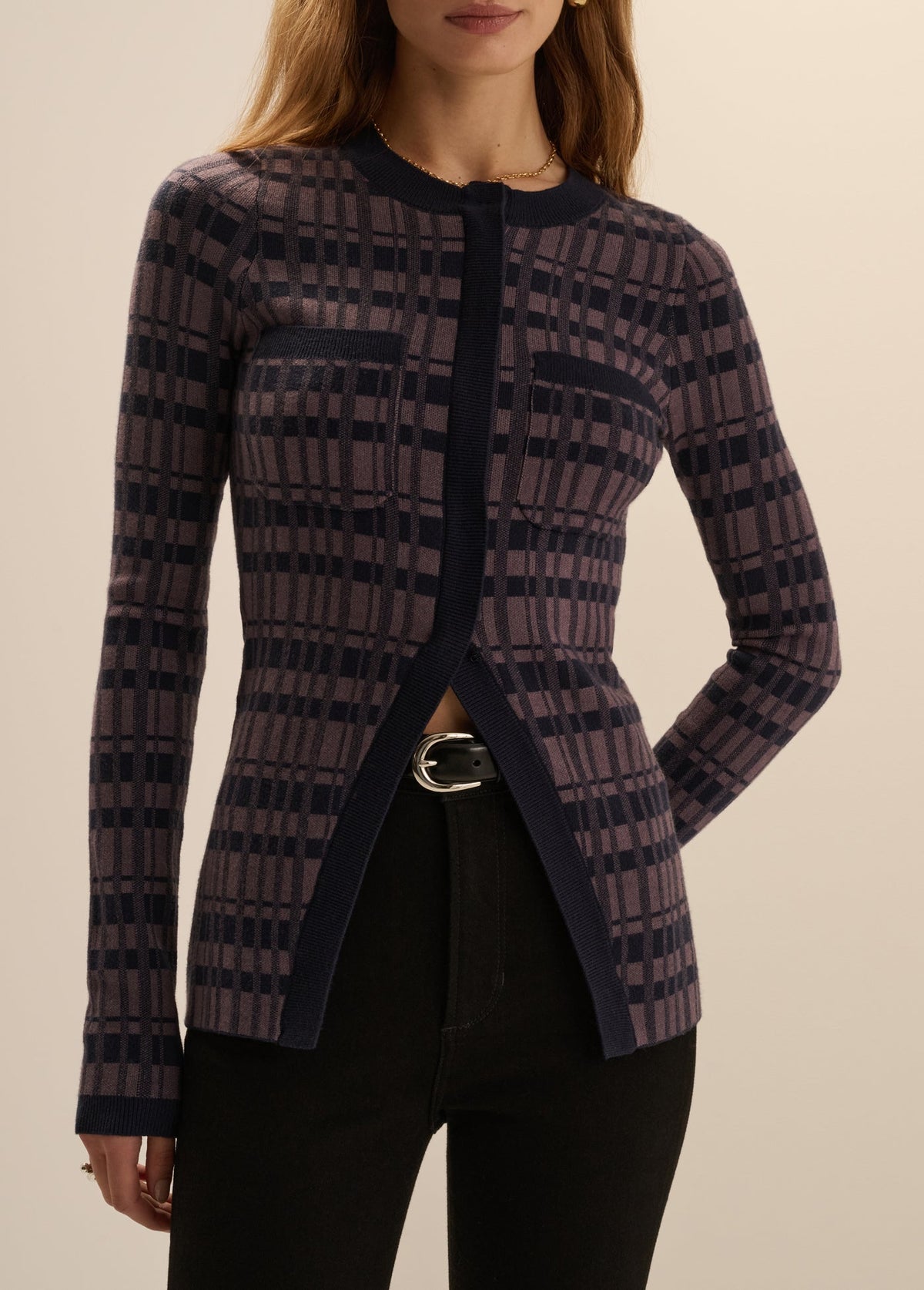Draper Cardigan in Navy Plaid