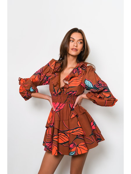 Breonna Dress in Copper Leaves
