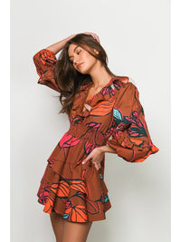 Breonna Dress in Copper Leaves