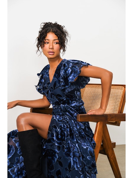 Zola Wrap Dress in Navy Velvet